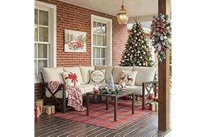 NATURAL EXPRESSIONS 6 Pieces Patio Furniture Sets, Metal Outdoor Sectional Furniture L Shape Patio Conversation Sets,Highback Frame,Metal Table,Large Waterproof Cover, 6.5" Olefin Cushions