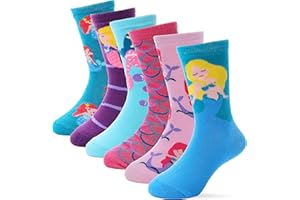 Girls Kids Socks Crew Cute Socks for Toddler Children Fashion Cotton Cartoon Animal Birthday Gifts Socks 6 Pack(Mermaid K,5-8