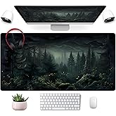 Cute Dark Gloomy Forest Desk Mat, Gothic XXL Large Extended Gaming Mouse Pad Mat, Non-Slip Rubber Base Mousepad Computer Keyboard and Mouse Mat, Desk Pad with Stitched Edges, 31.5x15.75 in