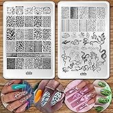 Leopard Snake Nail Stamping Plate Stencils for Nail Art Reusable 2Pcs Large Size Nail Stamper Plates Templates Cat Crocodiles Stripes Line Print Nail Design Stamp Plate Stainless Steel Nail Art Tools