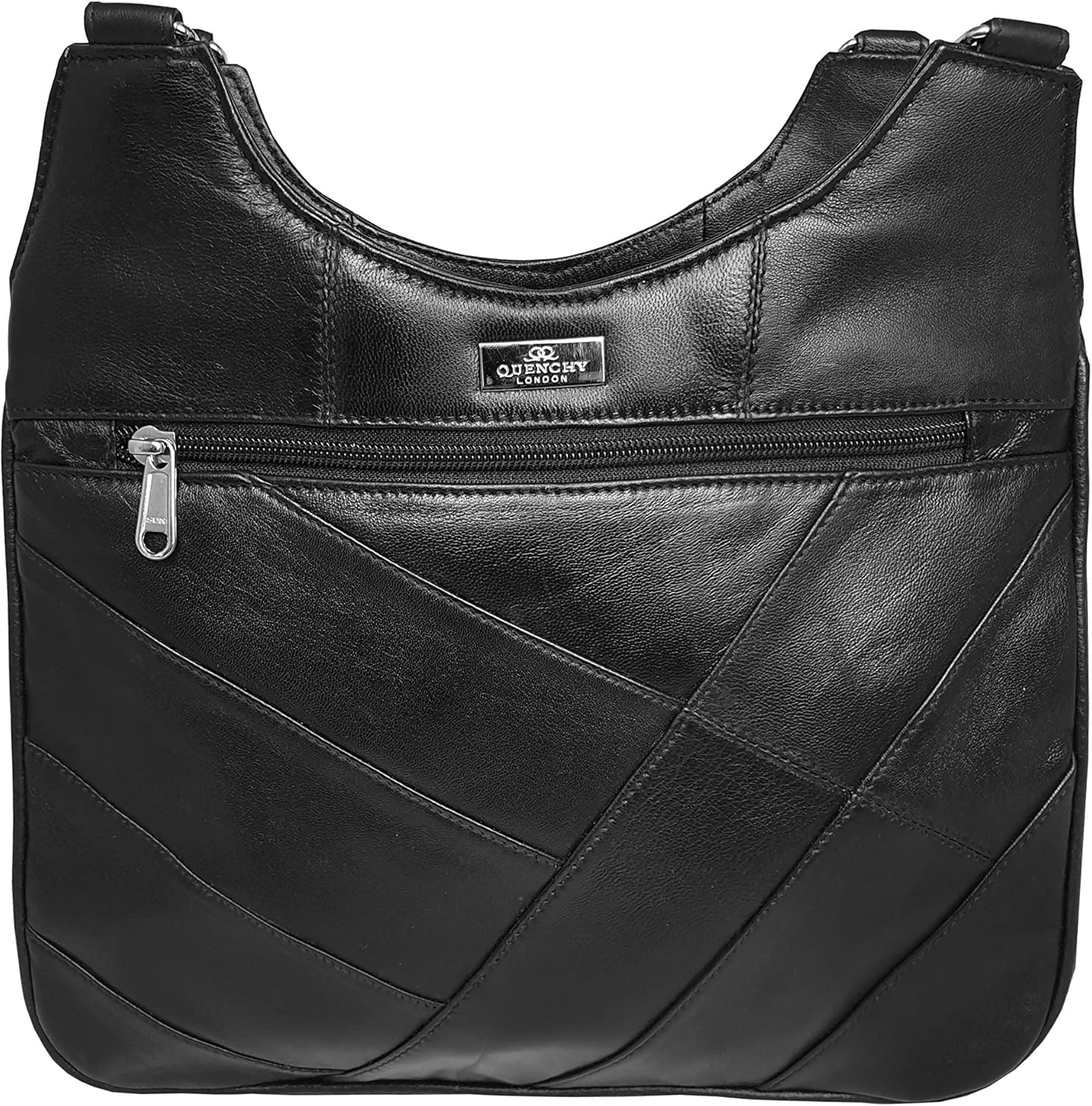 Quenchy London Ladies Real Leather Handbag, Womens Shoulder Hand Bag with 2 Top Handles, 8 Pockets