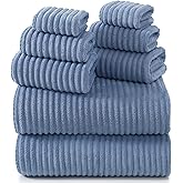 REDKISS Blue Bath Towels Set 8 Piece - Microfiber Bathroom Towels of 8 Large, Highly Absorbent Bath Towel, Soft Shower Towel for Bathroom, Hotel 2 Bath Sheet 2 Hand 2 Washcloths 2 Hair Towel Wrap