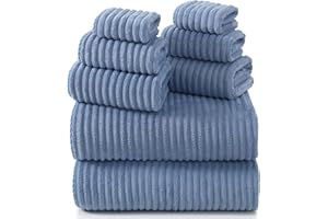 REDKISS Blue Bath Towels Set 8 Piece - Microfiber Bathroom Towels of 8 Large, Highly Absorbent Bath Towel, Soft Shower Towel for Bathroom, Hotel 2 Bath Sheet 2 Hand 2 Washcloths 2 Hair Towel Wrap