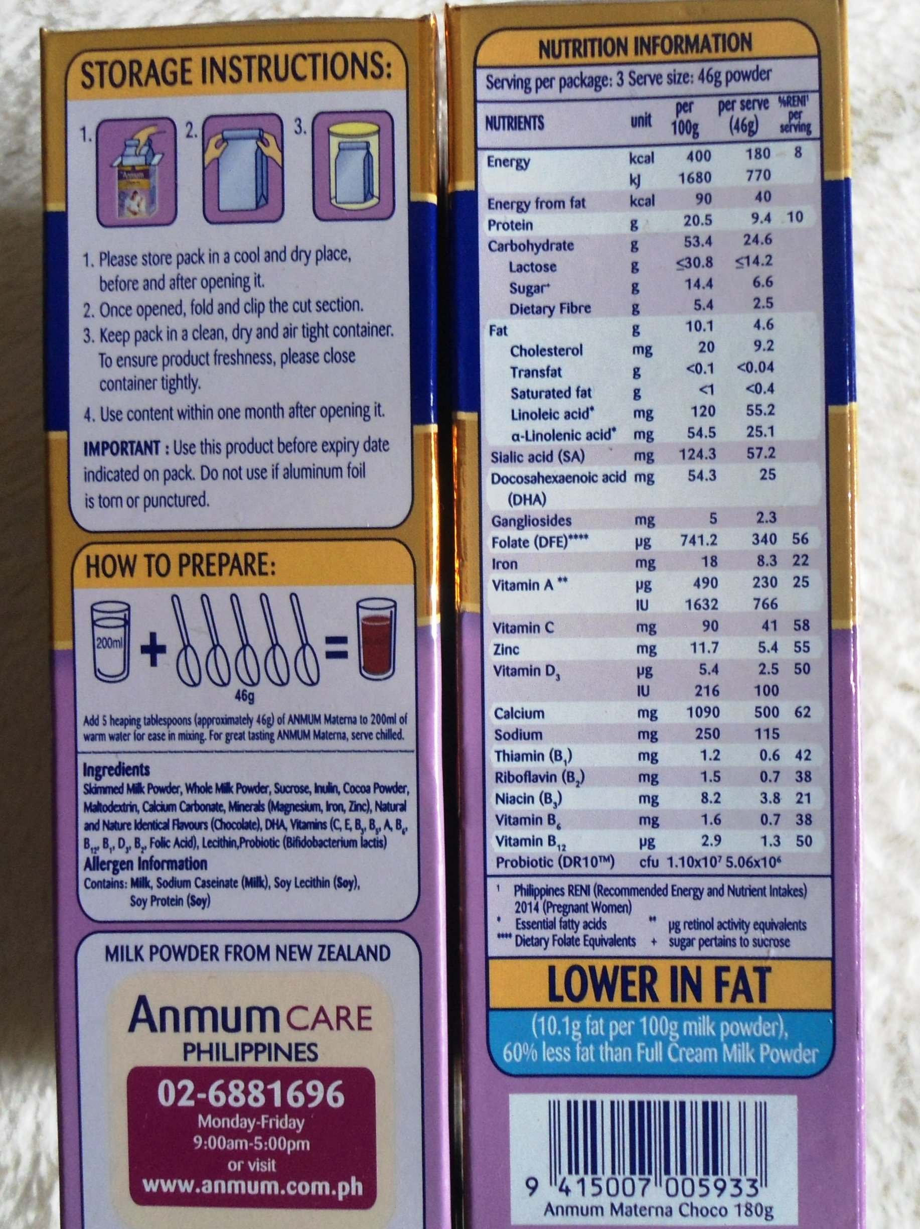 Lot of 3 Anmum Materna Powdered Chocolate Milk Drink for Pregnant Women