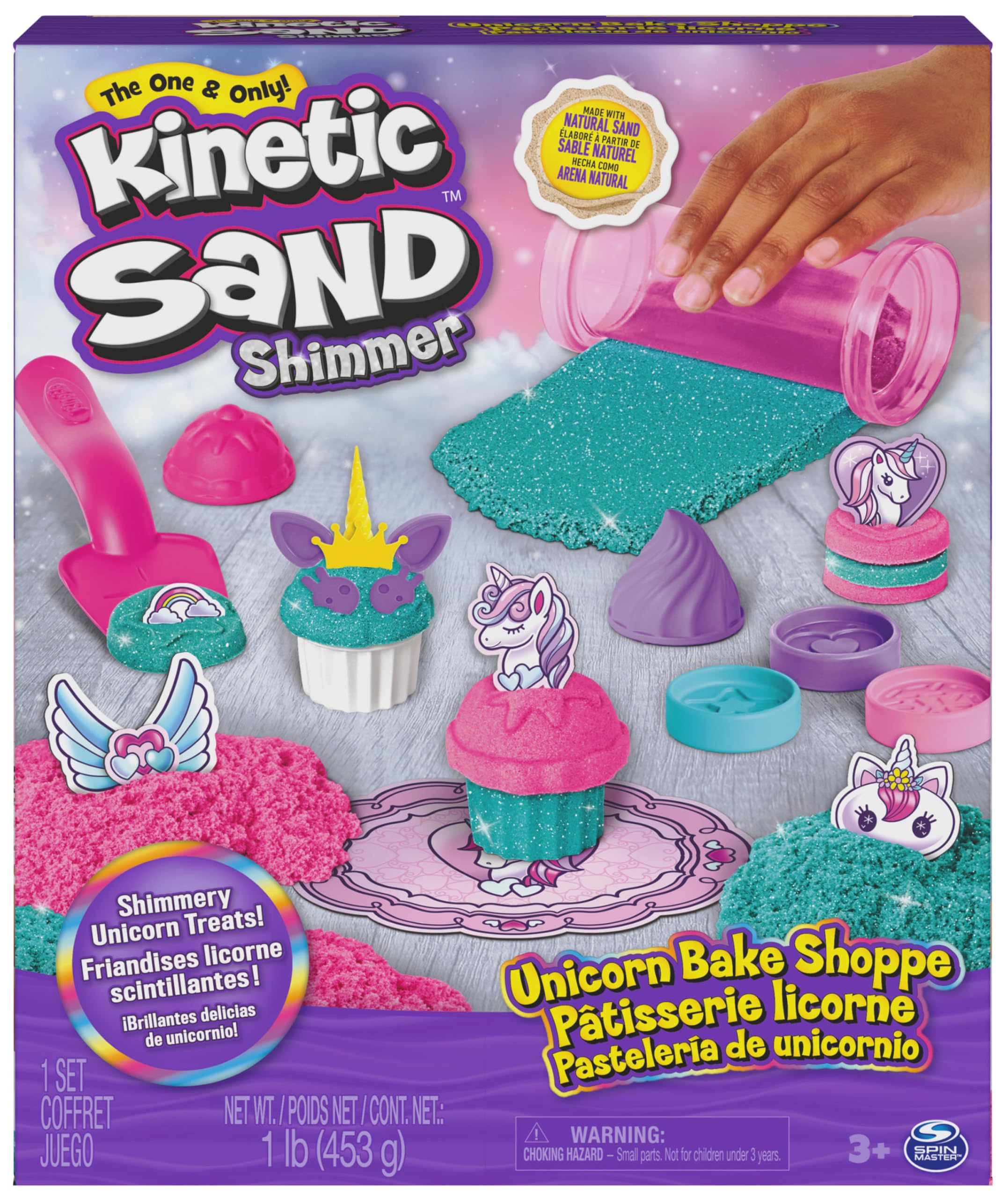 Kinetic Sand Shimmer, Unicorn Bake Shoppe Playset, 453g of Kinetic Sand (Shimmer Teal and Pink Neon), 8 Unicorn Tools, Sensory Toys for Kids Aged 3 and up
