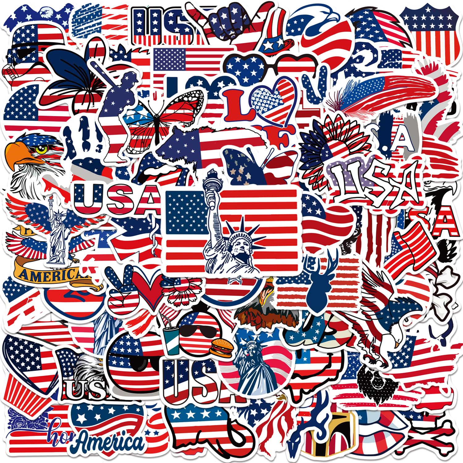 Photo 1 of 100 Pcs American Flag Stickers, USA Country Flag Stickers for Water Bottles, Waterproof Vinyl Gifts for Laptop, Water Bottle,Phone, Luggage, Teen, Adults