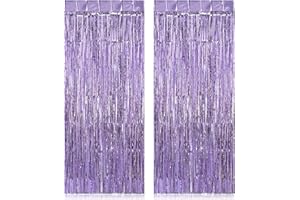 TOTAFAM 2 Pack Fringe Curtains Backdrops, Foil Fringe Curtains, Door Streamers for Birthday Wedding Bridal Shower Holiday Graduation Party Decorations, Photo Booth Backdrops, Light Purple