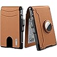 umoven AirTag Wallet for Men - with Pop Up Aluminum Case Money Clip Slim Leather Slots Credit Card Holder RFID Blocking Bifold Minimalist Wallet with Gift Box
