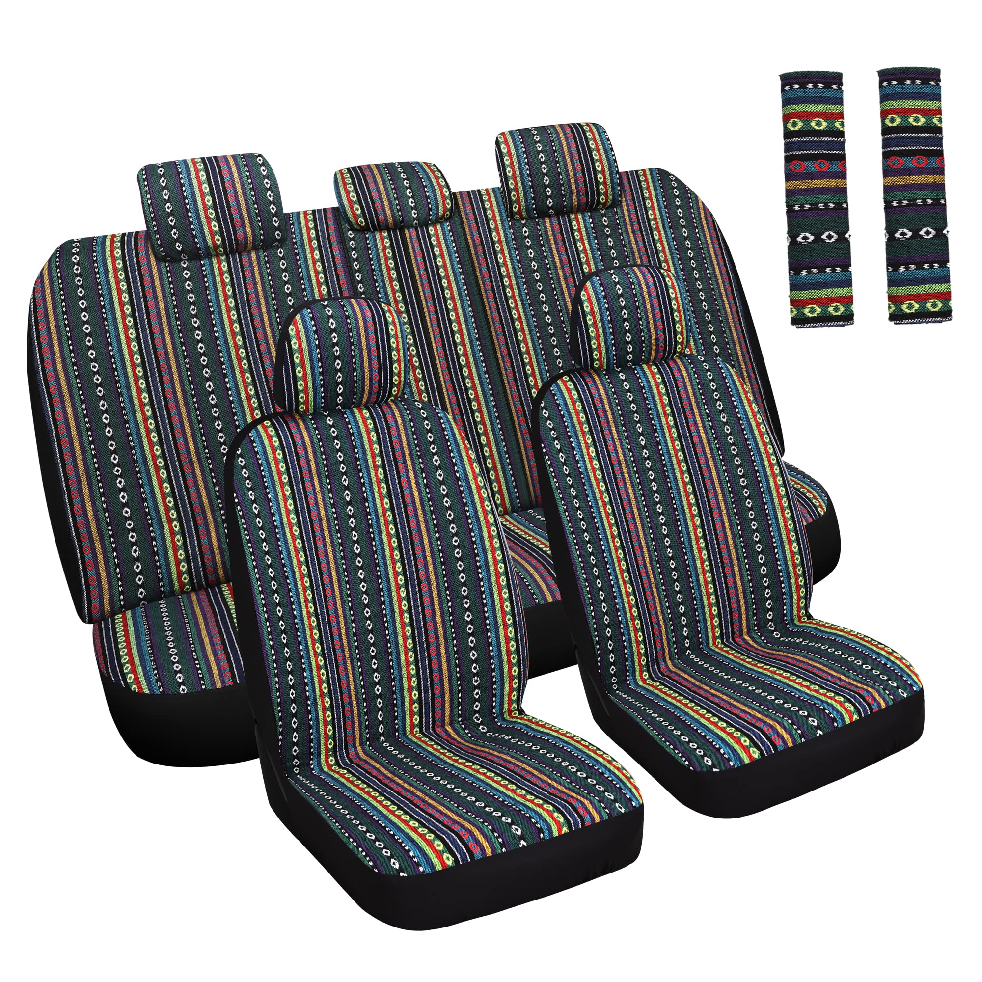 Photo 1 of HAIYAOTIMES Baja Saddle Blanket Car Seat Covers Full Set with Seat Belt Pads, Washable Breathable Seat Covers for Cars, Universal Fit Interior Covers for Most Cars, Airbag Compatible, Red/Blue