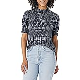 Amazon Essentials Women's Fluid Twill Short Puff Sleeve Smock Detail Shirt