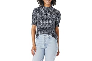 Amazon Essentials Womens Fluid Twill Short Puff Sleeve Smock Detail Shirt