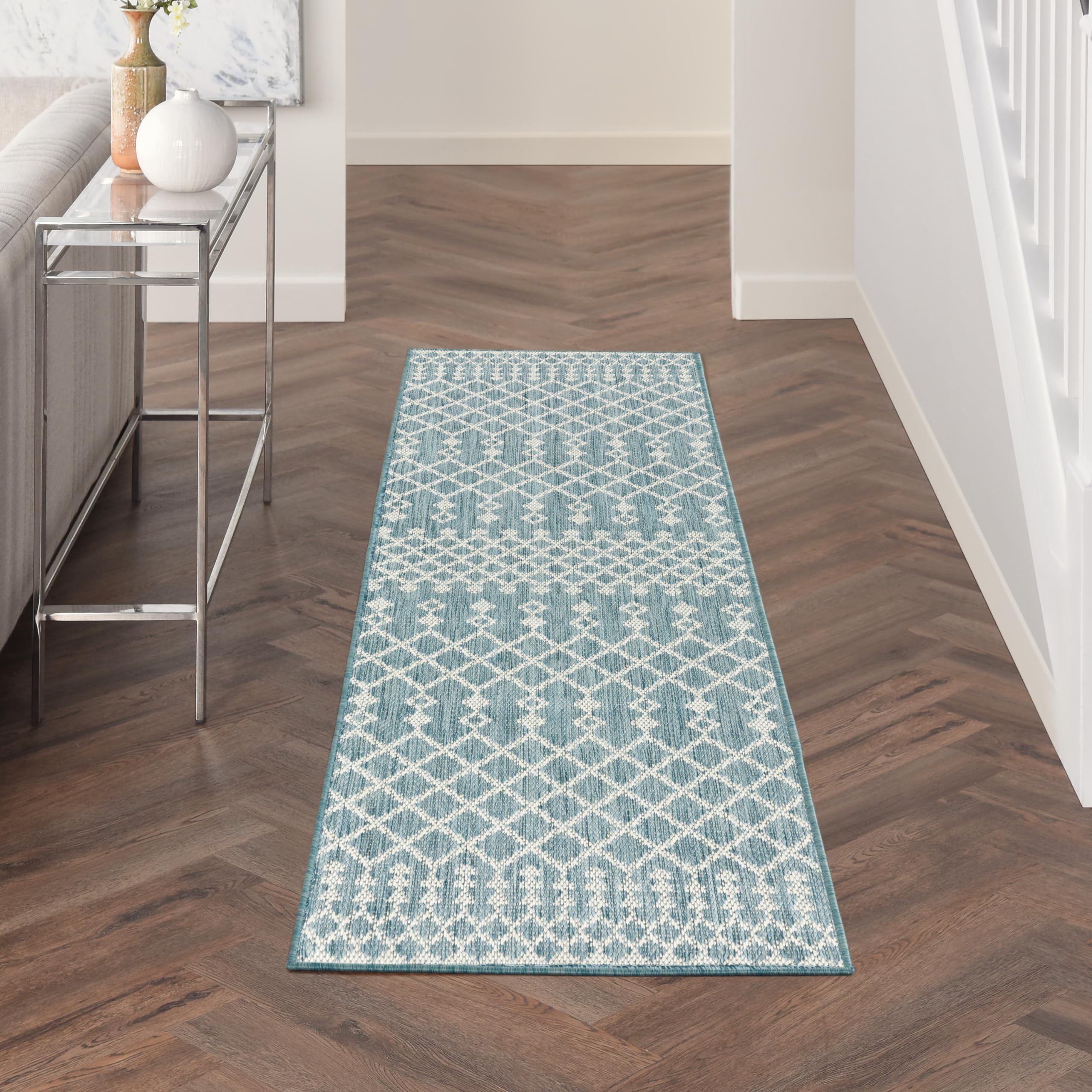 Nourison Home Positano Aqua 2' x 6' Area Rug - Easy Clean, Non Shedding, Bed Room, Living Room, Dining Room, Kitchen (6' Runner) Image