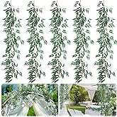 5 Pack 6 ft Artificial Willow Leaves Vine Garland Hanging Greenery Fake Silk Rattan Wicker Twig Italian Ruscus Plant Faux Ivy Wedding Garland for Home Outdoor Table Centerpiece Wreath Arch Decor