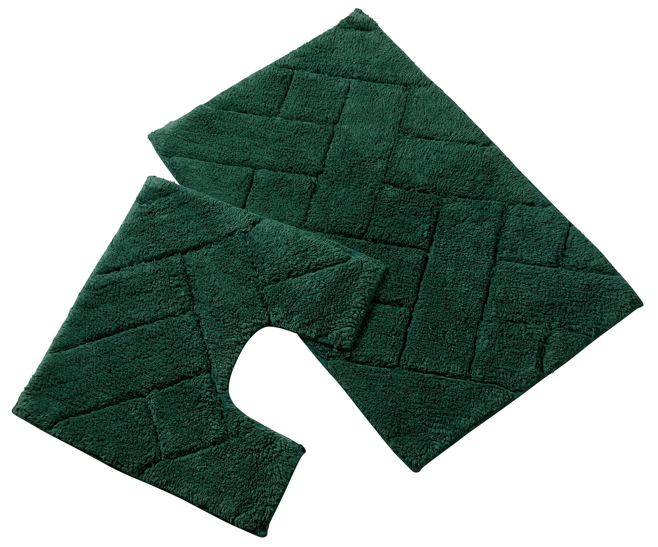 Olivia Rocco Bali 2 Piece Bath Mat Set Super Soft 100% Cotton Easy Care Plush Bath Rug + Toilet Mats Water Absorbent Pedestal Bathmat For Bathroom Toilet Shower, Emerald Green