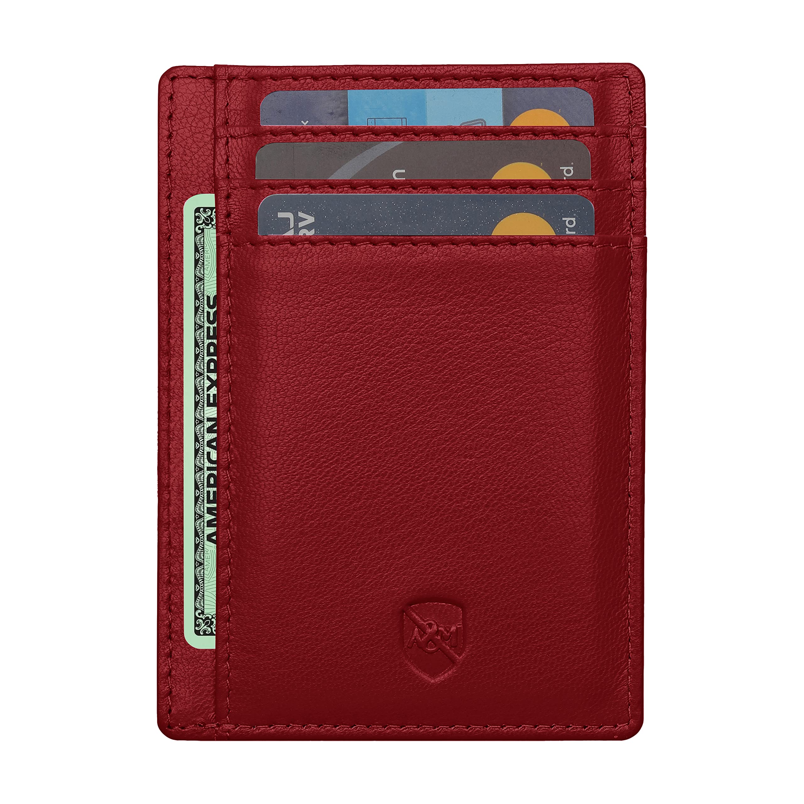 ALLEN & MATE 100% Leather Slim Minimalist Wallet – RFID Blocking Card Holder for Men & Women – Holds 7 Cards & Cash – Stylish, Compact Design – Genuine Leather with Gift Box (Maroon)
