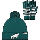 FOCO NFL unisex-adult Nfl Team Logo Adult Stretch Gloves With Winter Knit Hat Pom Beanie Set