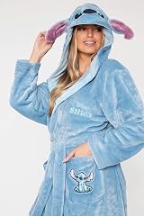 Disney Ladies Fleece Hooded Dressing Gown Robe Stitch Gifts Blue M view 5