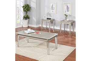 Roundhill Furniture Barent Contemporary Wood 3-Piece Coffee Table Set with Mirrored Legs, Champagne