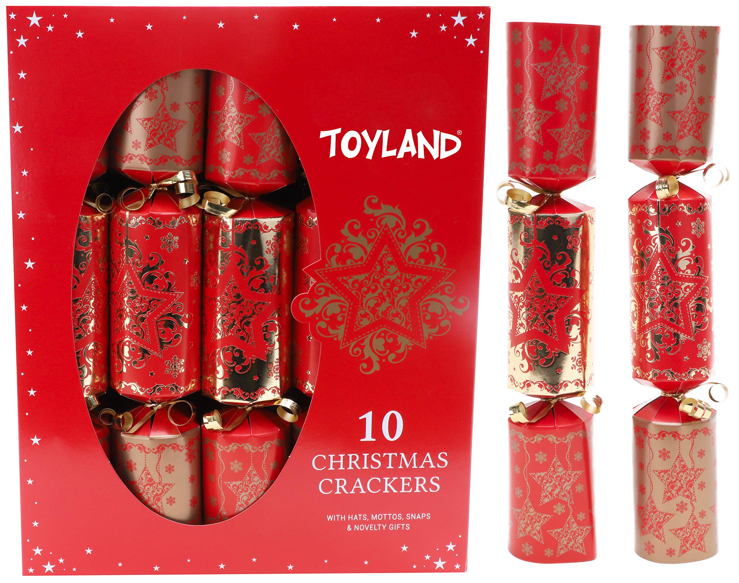ToylandⓇ 10 Deluxe Red & Gold Christmas Crackers