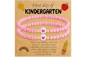 C-leen Back To School Supplies, First Day of Kindergarten Preschool Heart Beaded Bracelets for Mom and Daughter Adjustable Back to School Bracelet Stuff
