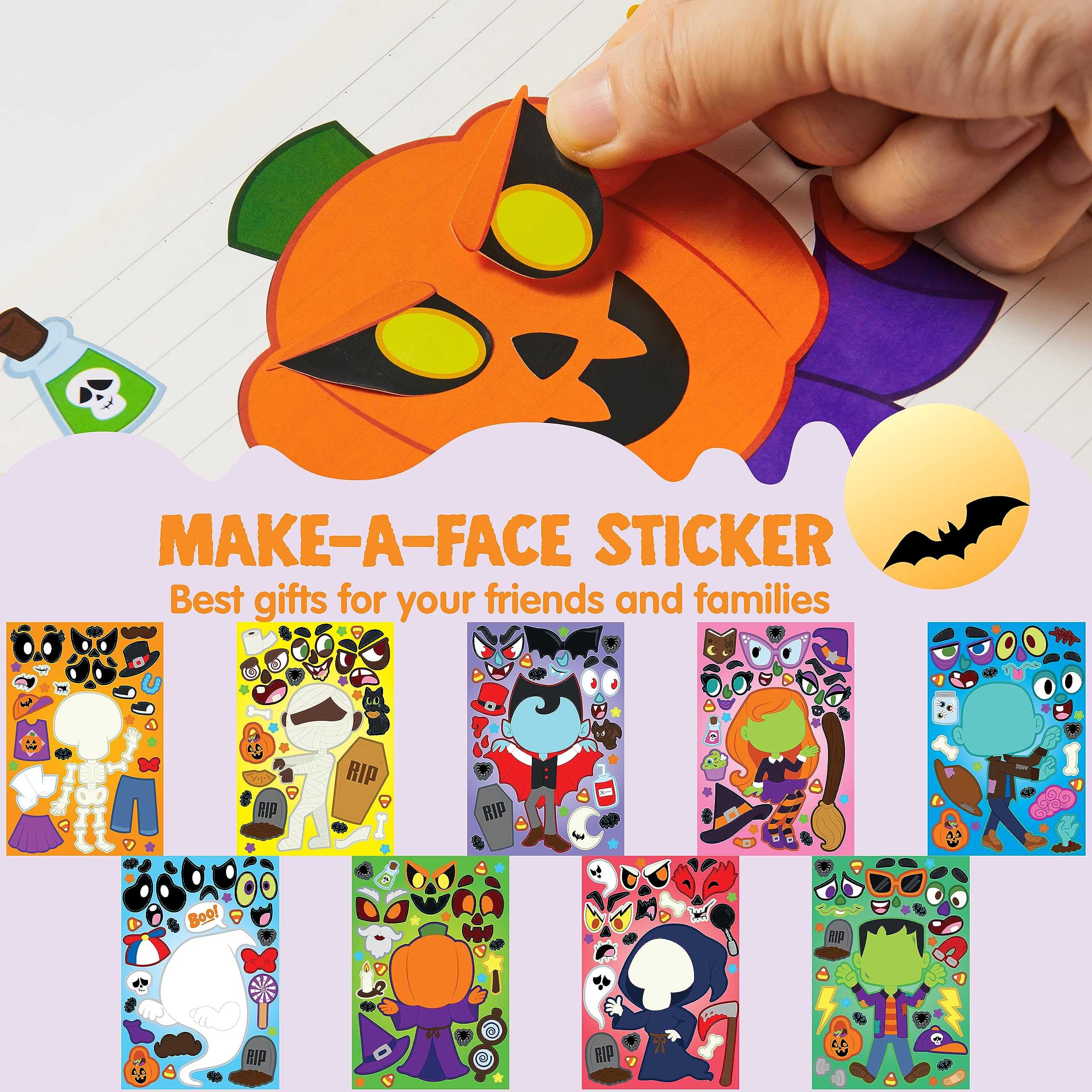 JOYIN 45 Pcs Halloween Make a Face Stickers, Halloween Party Favor for Kids, Halloween Art Craft Party Supplies, Classroom Activities Goodies Party Games, Sticker Sheets with Witch, Vampire Designs