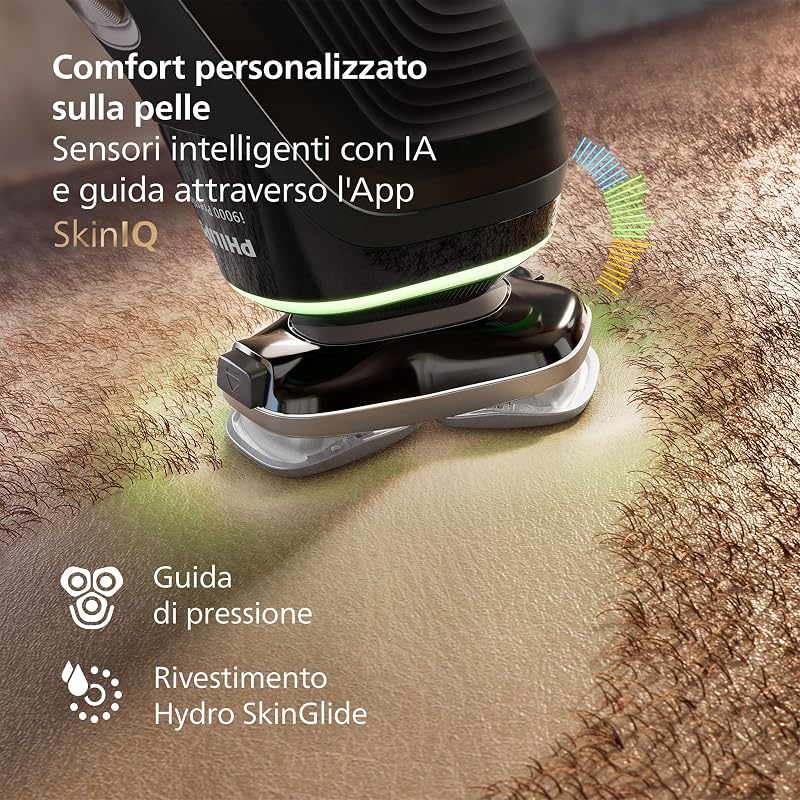 Shaver i9000 Prestige, rasoio elettrico Wet & Dry, tecnologia Skin IQ, triplo sistema Lift & Cut, doppie lame in acciaio di precisione 360º, pod per pulizia rapida, modello XP9207/30