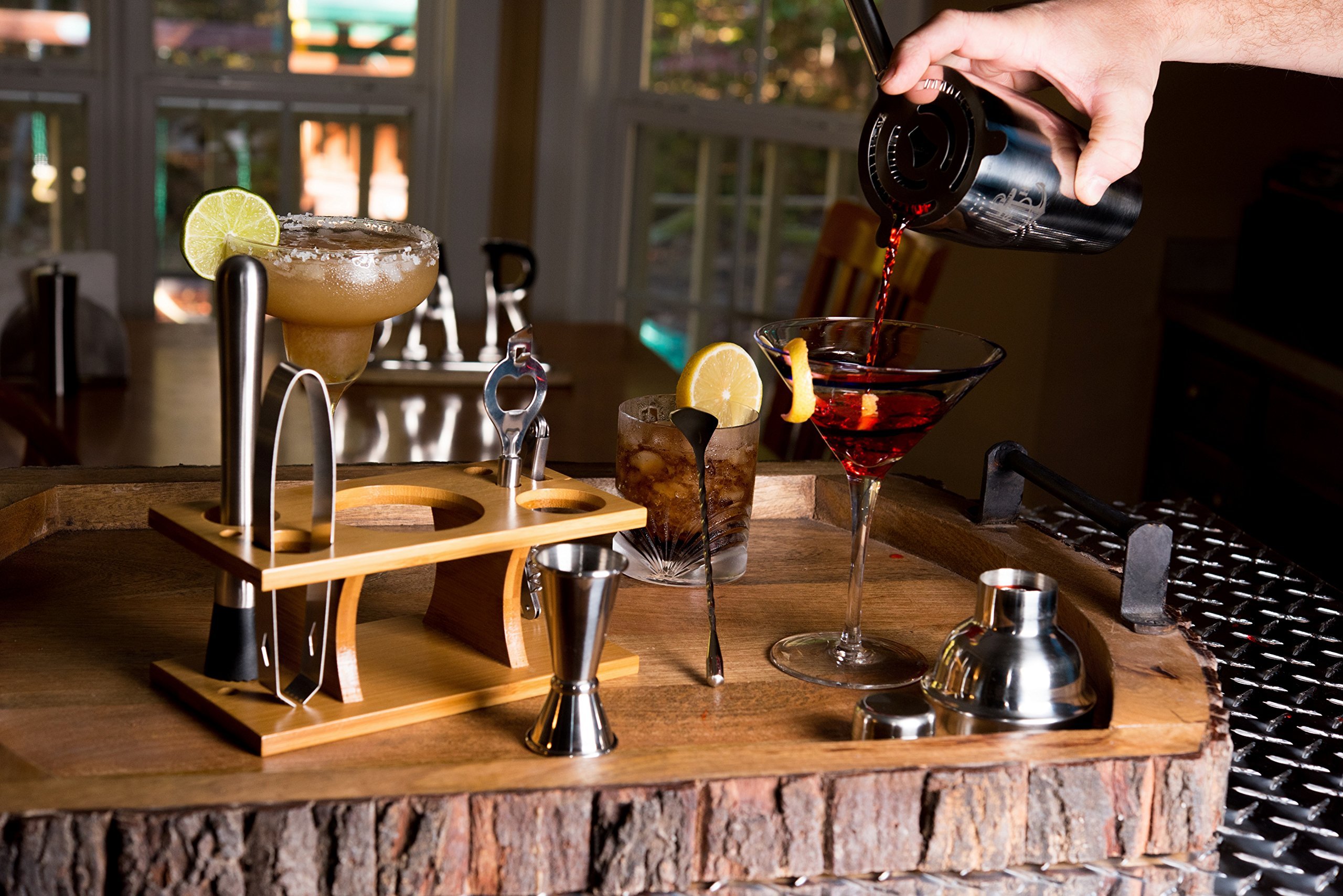 Stock Harbor 9 Piece Stainless Steel Bartender Set with Bamboo Base