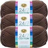 (3 Pack) Lion Brand 24/7 Cotton Yarn Café Au Lait 100% Mercerized Cotton 185 yd