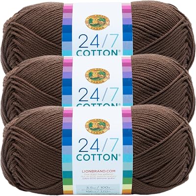 (3 Pack) Lion Brand 24/7 Cotton Yarn Café Au Lait 100% Mercerized Cotton 185 yd