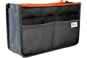 Periea Chelsy Handbag Organizer Insert (Black with Neon Orange Zip, Medium)