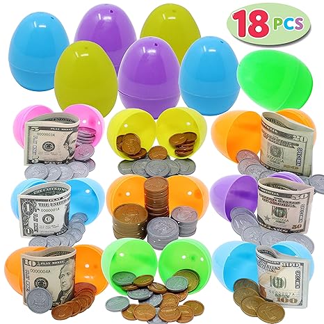 18 Pcs Prefilled Easter Eggs With Pretend Money Color Printed 2 38 Eggs For All Kids Easter Theme Party Favors Outdoor Indoor Filled Easter Eggs 18 Pcs Prefilled Easter Eggs With Pretend Money Color Printed 2 38 Eggs For All Kids Easter Theme Party Favors Outdoor Indoor Filled Easter Eggs
