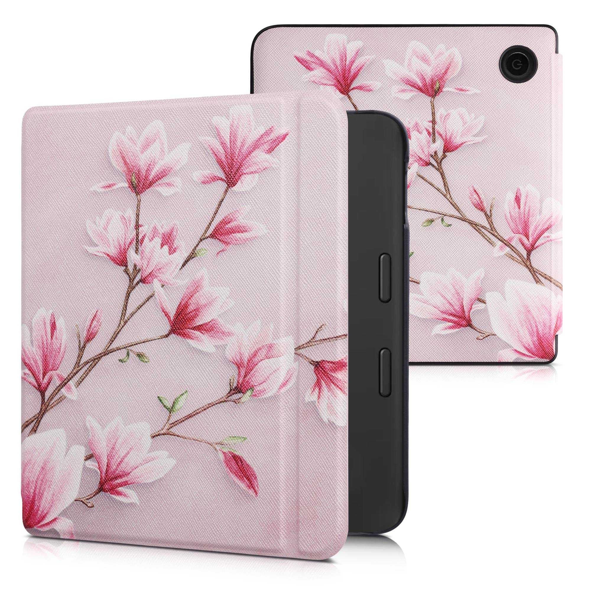 kwmobile Case Compatible with Tolino Vision 6 Case - eReader Cover - Magnolias Pink/White/Dusty Pink