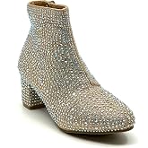 Forever Girls Rhinestone Boots Kids Low Heel Dress Booties Iceberg-12K Shoes Champagne Rhinestone 9
