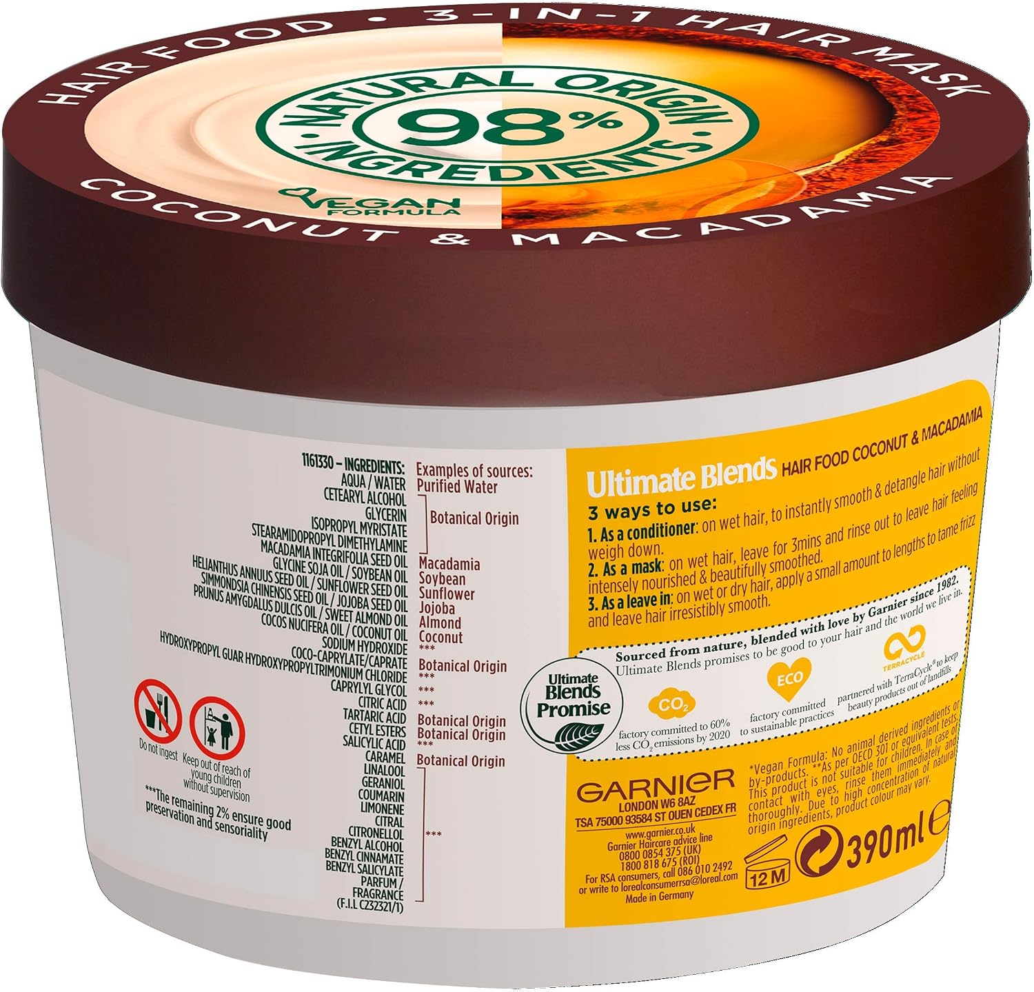 Garnier Ultimate Blends Hair Food Coconut Oil 3-in-1 Frizzy Hair Mask Treatment 390ml Dual Pack, red, 780 ml (Pack of 1) - Image 3