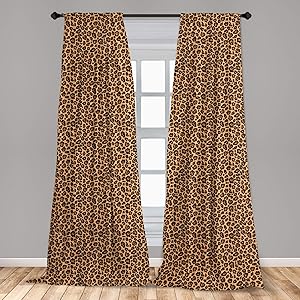 Ambesonne Leopard Print Window Curtains, Leopard Texture Illustration Exotic Fauna Inspired Pattern, Lightweight Decorative Panels Set of 2 with Rod Pocket, 56" x 63", Orange Black