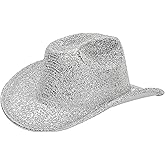 Silver Space Cowboy Hat - Sparkly Glitter Holographic Cowgirl Hat Rave Hat for Bachlorette Party Halloween(M)