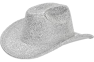 KORHLEOH Silver Space Cowboy Hat - Sparkly Glitter Holographic Cowgirl Hat Rave Hat for Bachlorette Party Halloween(M)