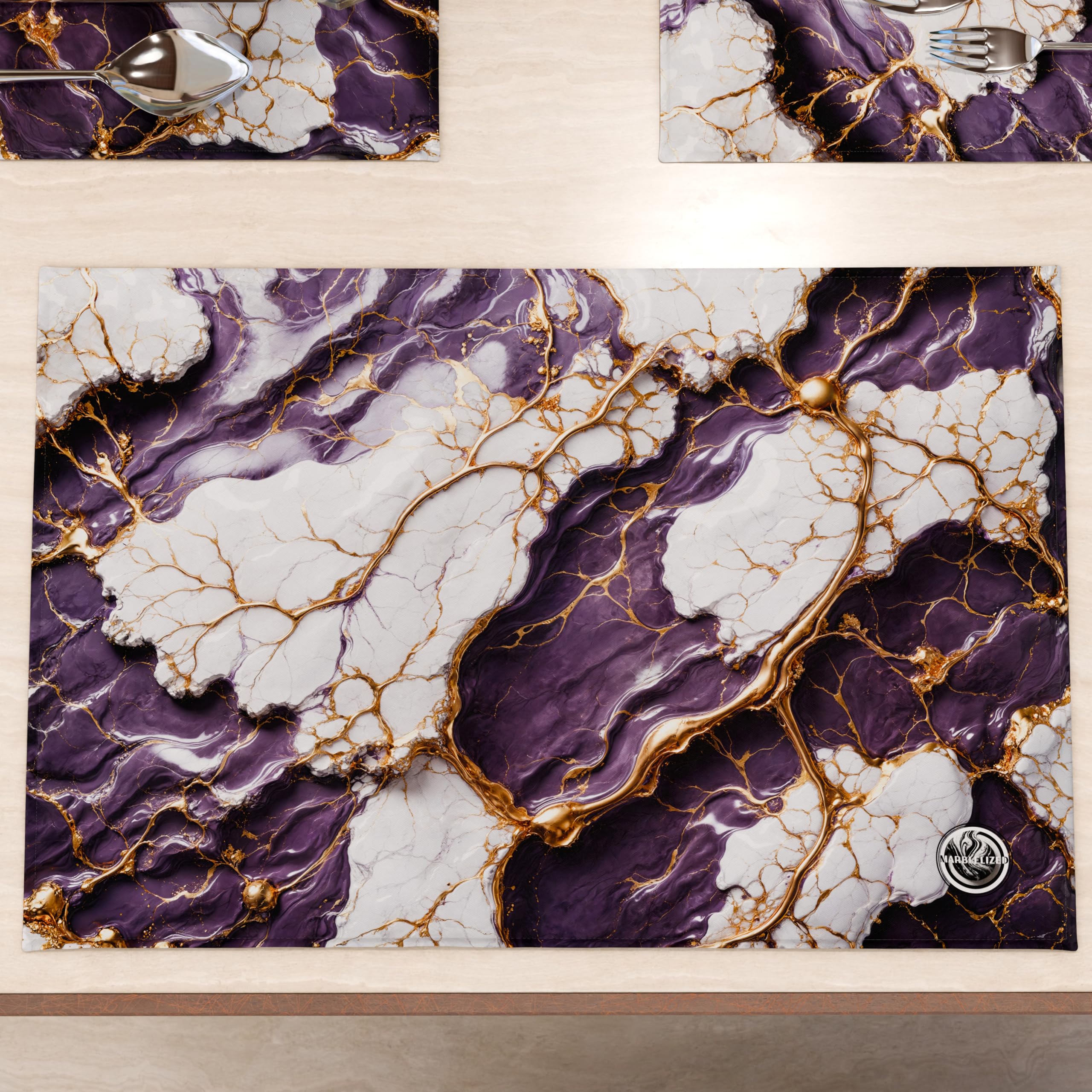 MARBLELIZED - Washable American Placemats, Purple Marble Effect Fabric Placemats, Set of 2 (30 x 45 cm) - Elegant, Ideal for Breakfast, Lunch and Dinner, Gift Idea, 100% Made in Italy