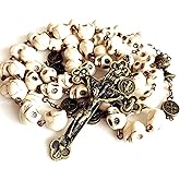 elegantmedical Catholic XL10MM howlite skull beads Antiqued Rosary Cross Bronze Cross Necklace Catholic GIFTS
