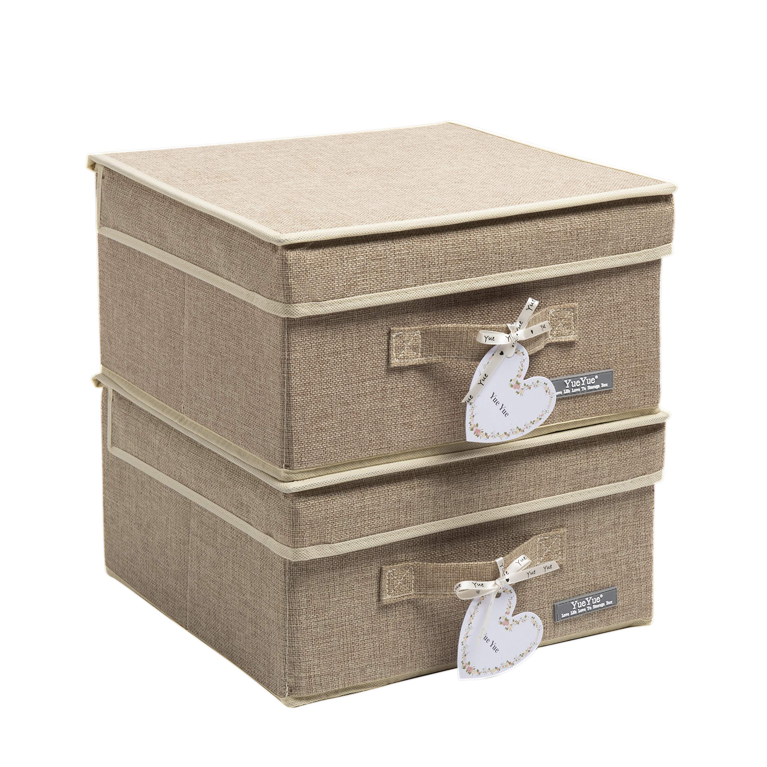 YueYue Foldable Fabric Closet Organizer Bins Box Storage - 2 Pack 12.4 X 12 X 6.7 Inch Storage Bins With Lids Boxes Linen - Bins Storage Box Collapsible Cloth Pack Lid