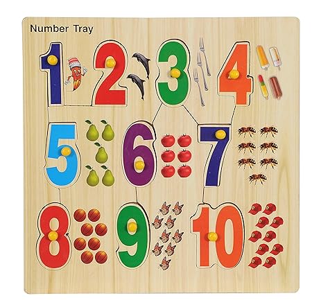 BabyGo Wooden Educational Identification Teaching Tray for with Knobs (Multi Color) (Counting)