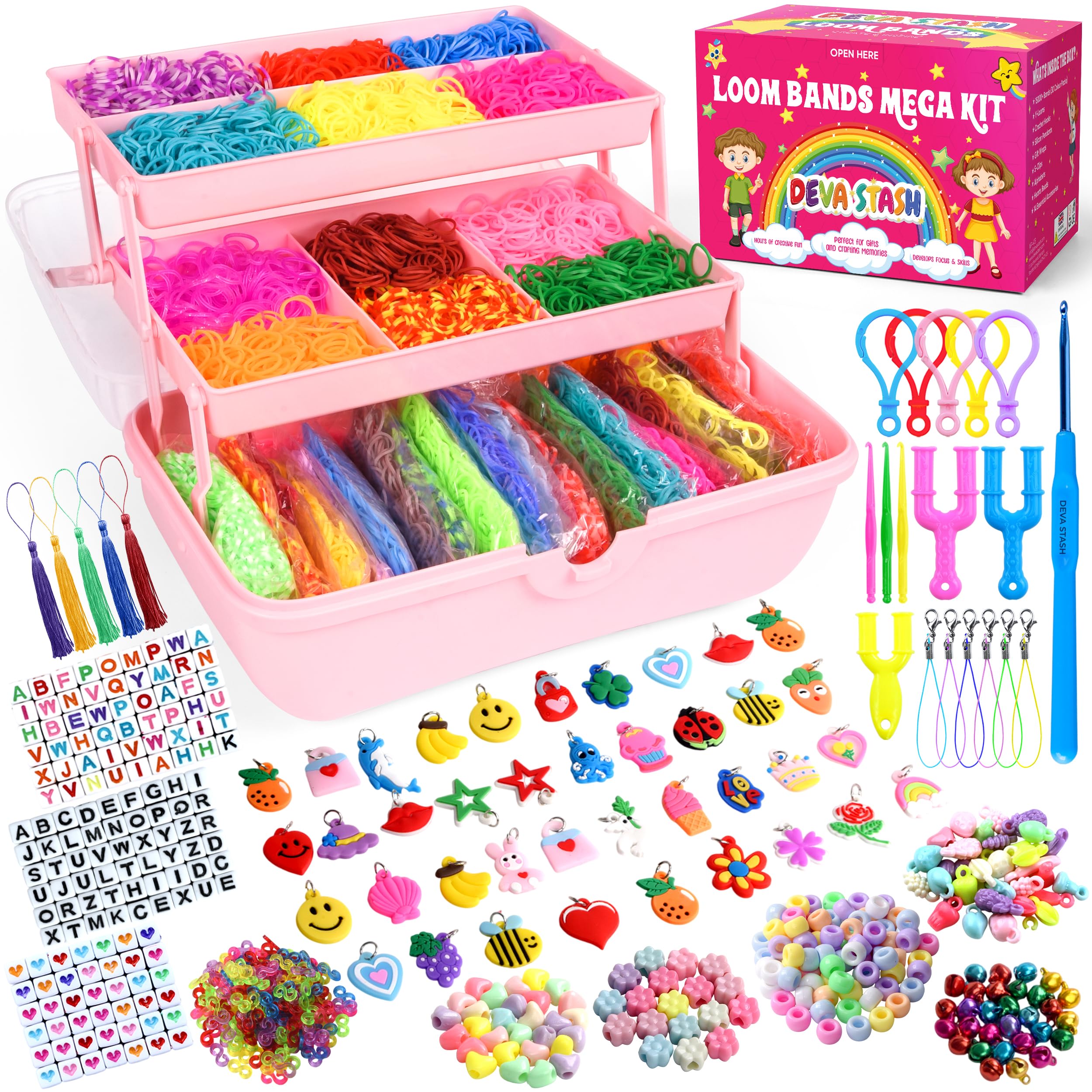 15200+ Loom Bands Kit, 30 Colours Loom Band Kits for Girls Includes Clips, Charms, Beads and All Accessories, DIY Friendship Bracelet Making Kits, Craft Kits, Perfect Birthday, Halloween with Gift Box