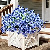 20 Bundles Artificial Flowers for Outdoors,UV Resistant Fake Flowers with Plastic Plants,Silk Faux Fowers for Outdoor Planters,Fake Realistic Flowers Window Box Front Porch Hanging Basket Decor-Blue