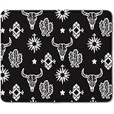 DOFQZ Boho Western Cow Skull Aztec Black Mouse Pad,Western Cow Print for Home Office Dorm Computers Laptop Supplies Desk Accessories Mousepad, 7.9x7.9 Inch,J053