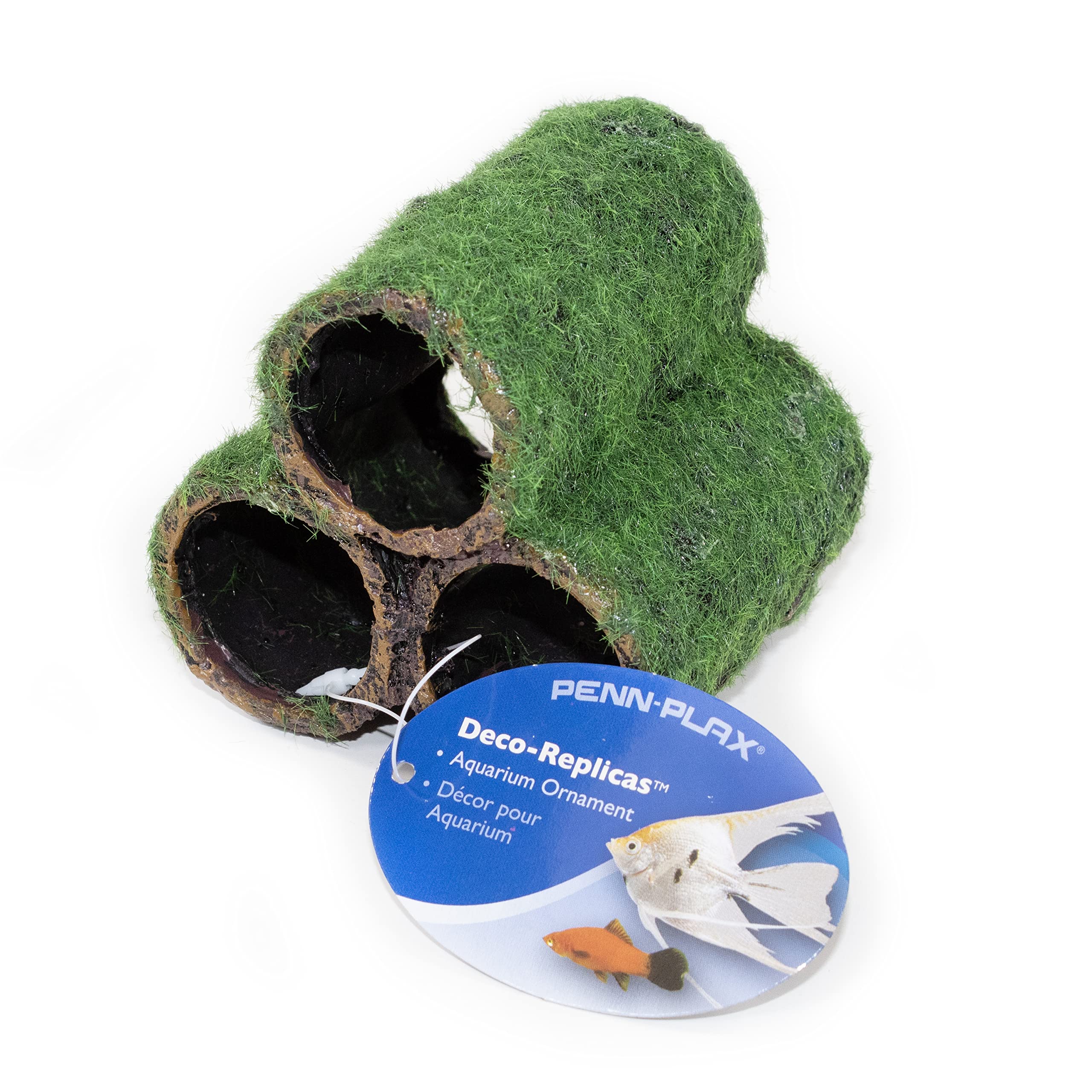 Penn-Plax Deco-Replicas Hide-Away Pipes with Club Moss Aquarium Decoration – Realistic Appearance with Various Textures – Safe for Freshwater and Saltwater Fish Tanks
