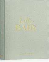 Lanpn Hello Baby First 5 Year Memory Book Linen Hardcover Sage Green 154 Pages