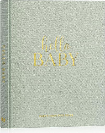Lanpn Hello Baby First 5 Year Memory Book Linen Hardcover Sage Green 154 Pages
