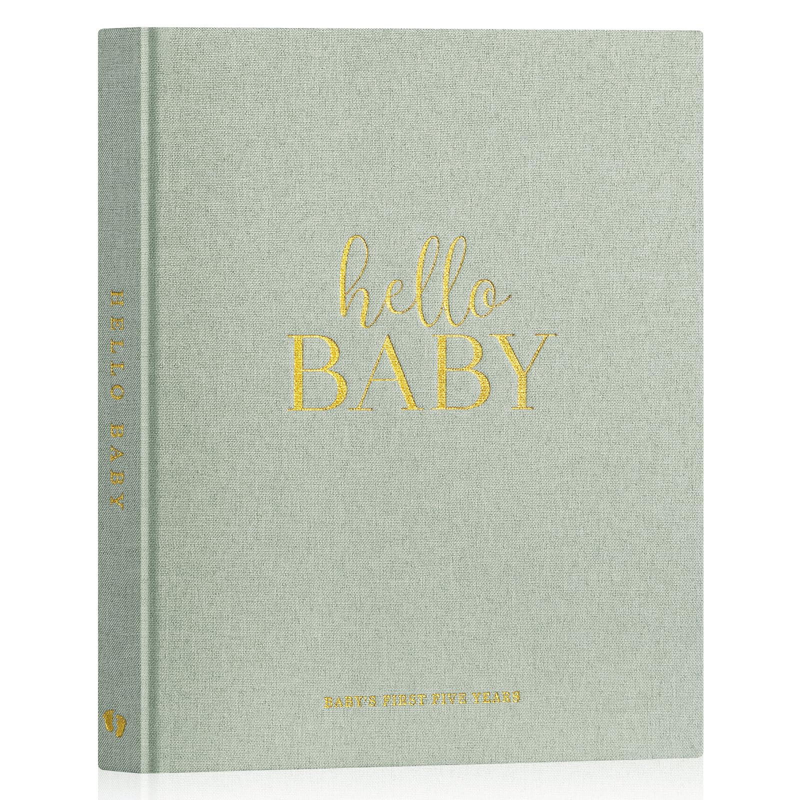 Lanpn Hello Baby First 5 Year Memory Book - Linen Hardcover Keepsake for New Parents - Newborn Baby Journal Scrapbook Photo Album Milestone Book (Sage Green, 154 Pages)