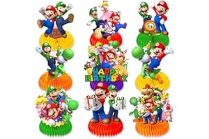 ECQIZER 9Pcs Super Brother Honeycomb Centerpieces Double Sides for Table Decorations Honeycomb Bros Video Games Theme Birthday Party Supplies