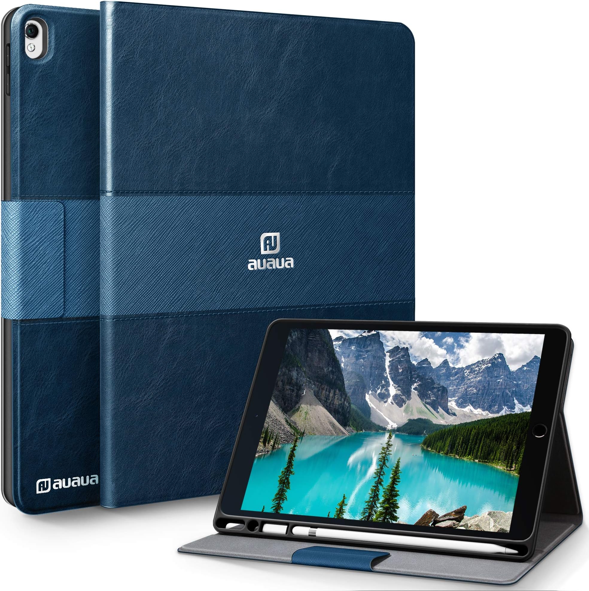 iPad Pro 10.5 / iPad Air 10.5（Air 3） Case with Built-in Apple Pencil Holder Two-Color Stitching Auto Sleep/Wake Function PU Leather Smart Cover for iPad Air 3 10.5 Inch 2019/iPad Pro 10.5 2017 (Blue)